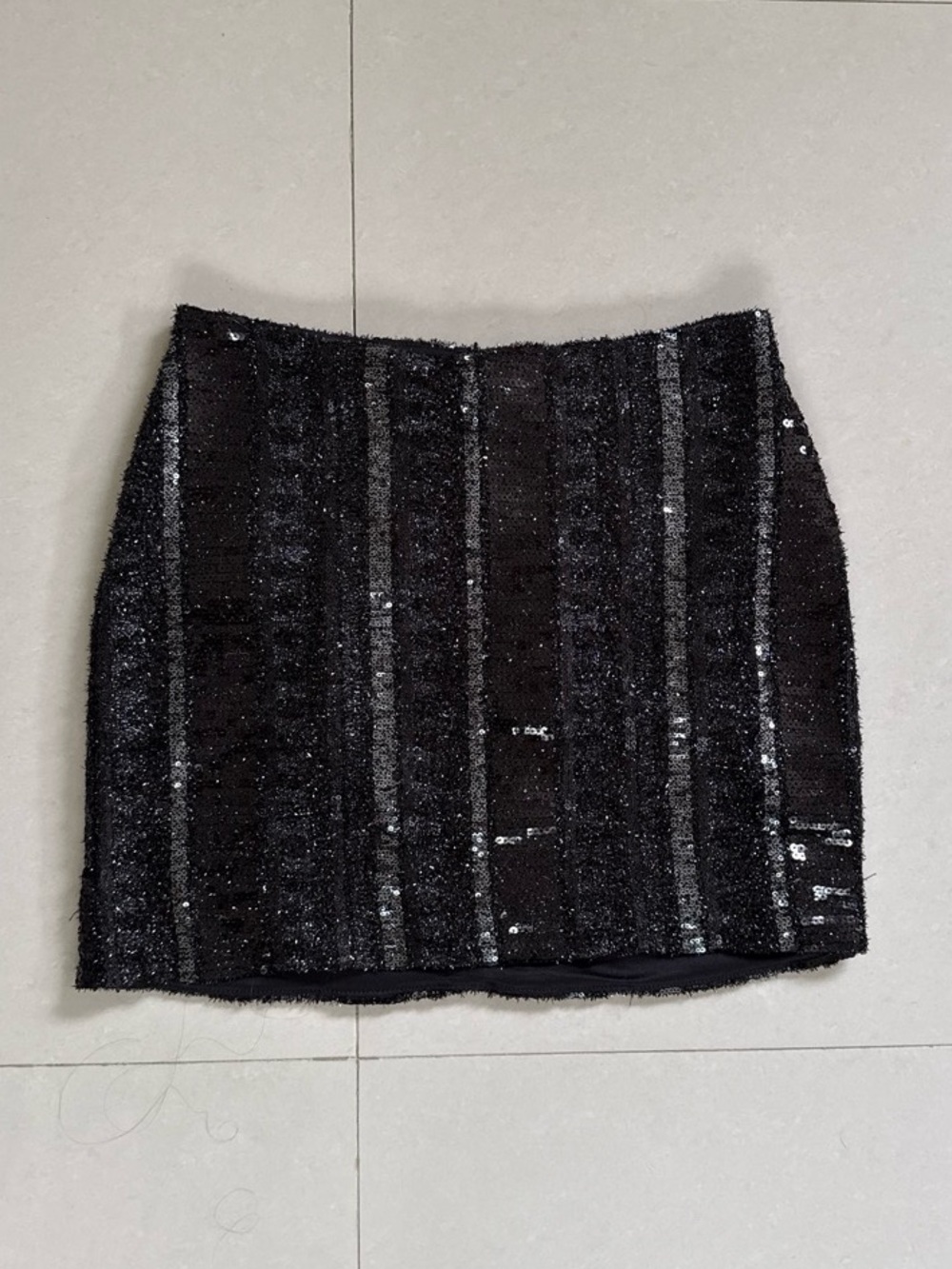 Express Black Sequin Striped Mini Skirt